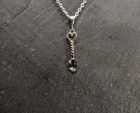 Single Heart Love Spoon Necklace - Sterling Silver, Handmade