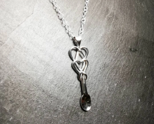 Double Heart Love Spoon Necklace (Sterling Silver) Handmade