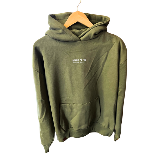 Siwmper Hwdi Gwyrdd SO58 gyda Spirit of 58