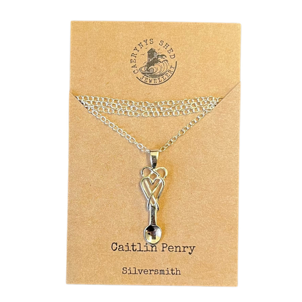 Double Heart Love Spoon Necklace (Sterling Silver) Handmade