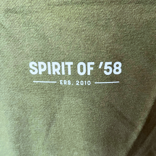 Siwmper Hwdi Gwyrdd SO58 gyda Spirit of 58