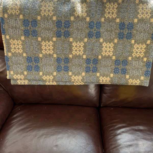 Sepia and BlueJay - Gold and Blue Welsh Tapestry Throw