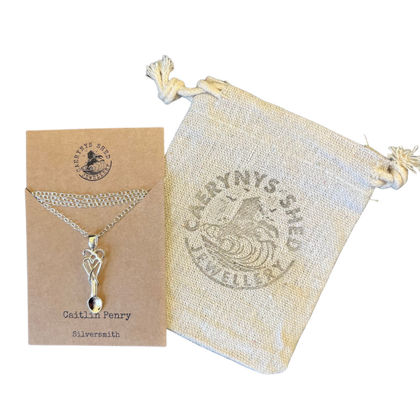 Double Heart Love Spoon Necklace (Sterling Silver) Handmade