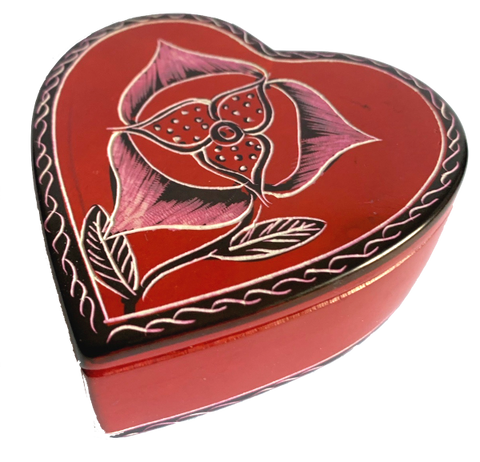 Red Soapstone Heart Box with Rose