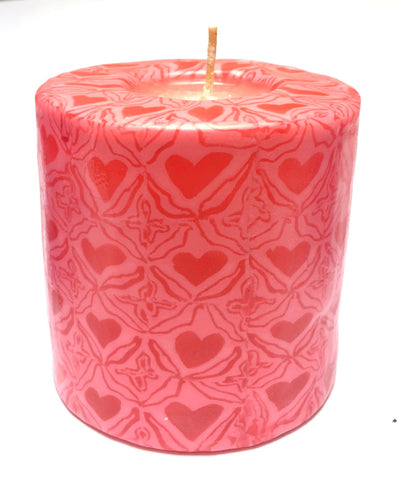 Pink Hearts Pillar Candle