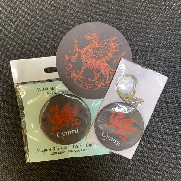Welsh Dragon Slate Coaster, Keyring and Magnet