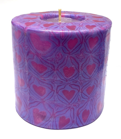Purple Hearts Pillar Candle