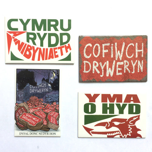 Cofiwch Dryweryn + mwy - Pecyn o 4 Magned