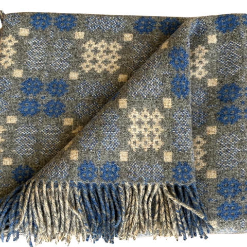 Sepia and BlueJay - Gold and Blue Welsh Tapestry Throw