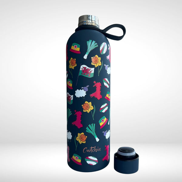 Potel Thermal Patrwm Cymreig - Glas Tywyll