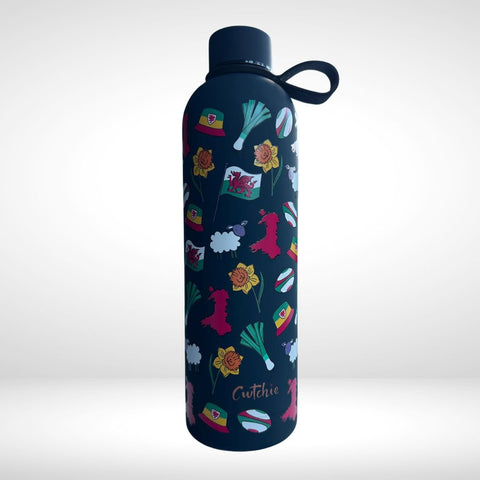 Potel Thermal Patrwm Cymreig - Glas Tywyll