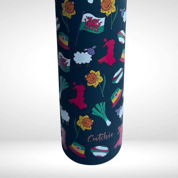 Potel Thermal Patrwm Cymreig - Glas Tywyll