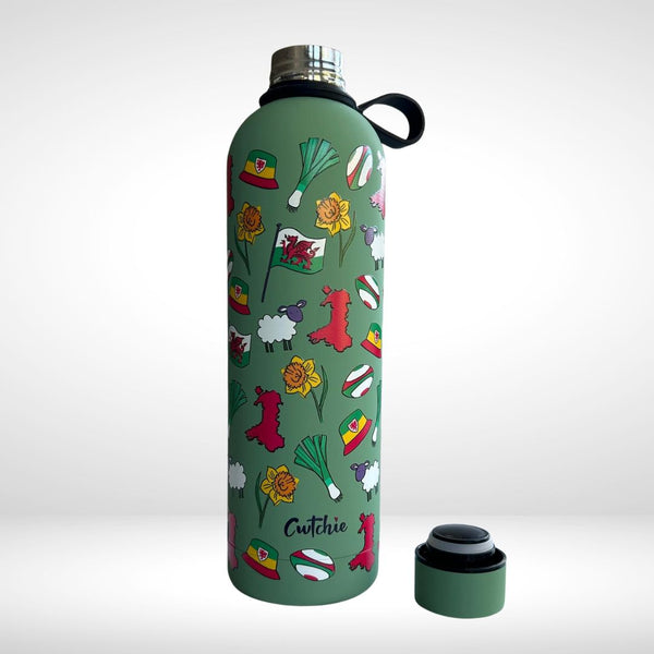 Potel Thermal Patrwm Cymreig - Gwyrdd