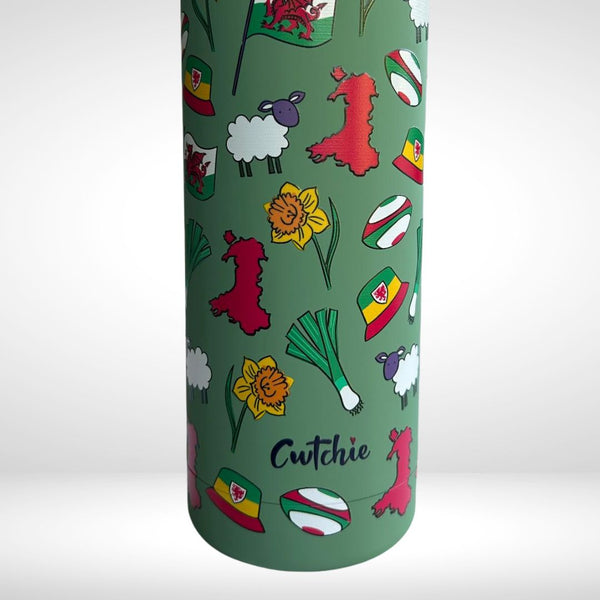 Potel Thermal Patrwm Cymreig - Gwyrdd