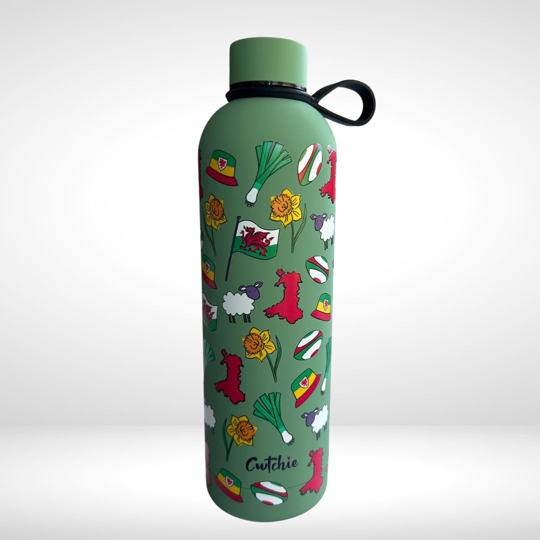 Potel Thermal Patrwm Cymreig - Gwyrdd