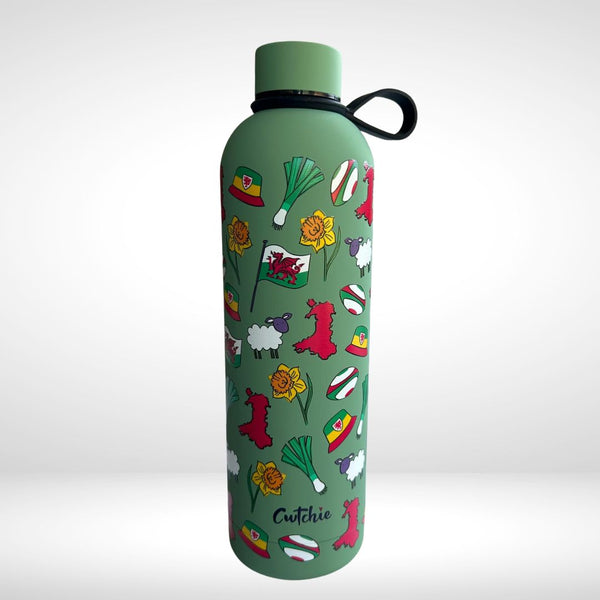 Potel Thermal Patrwm Cymreig - Gwyrdd