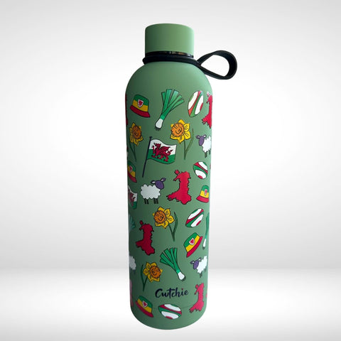 Potel Thermal Patrwm Cymreig - Gwyrdd