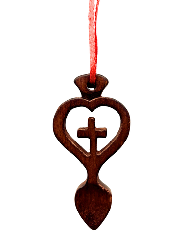 Dark Wood Mini Lovespoon Christmas Decoration with Cross