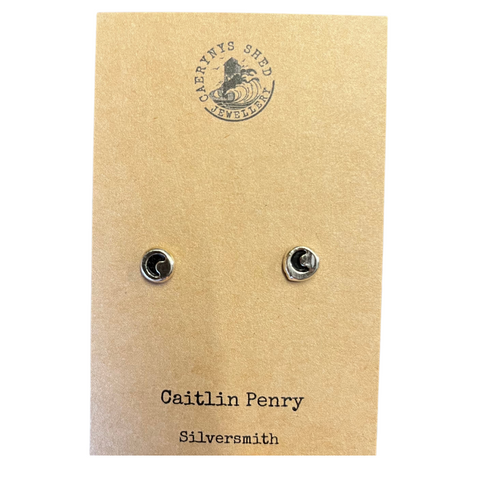 Moon Stud Earrings - Sterling Silver, Handmade