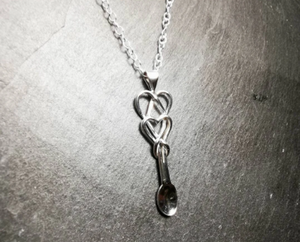 Double Heart Love Spoon Necklace - Sterling Silver, Handmade
