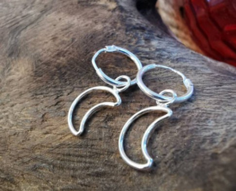 Moon Creole Earrings - Sterling Silver, Handmade