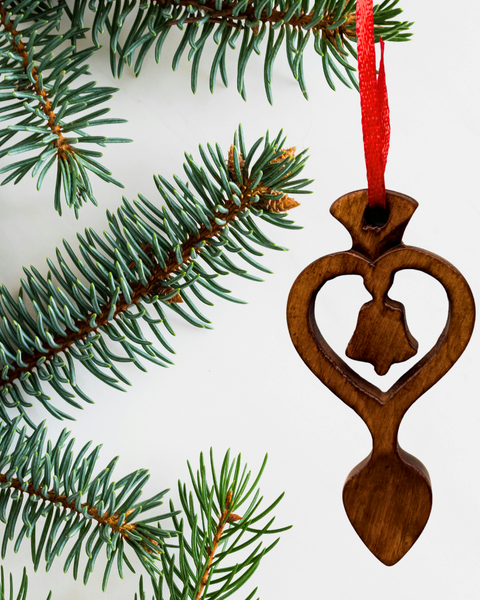 Dark Wood Mini Lovespoon Christmas Decoration with Bell