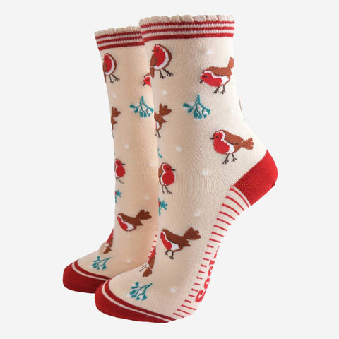 Christmas Robin - Women's Welsh Bamboo Socks