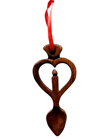 Dark Wood Mini Lovespoon Christmas Decoration with Candle