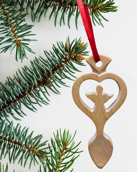 Addurn Nadolig Llwy Garu Pren Golau - Angel