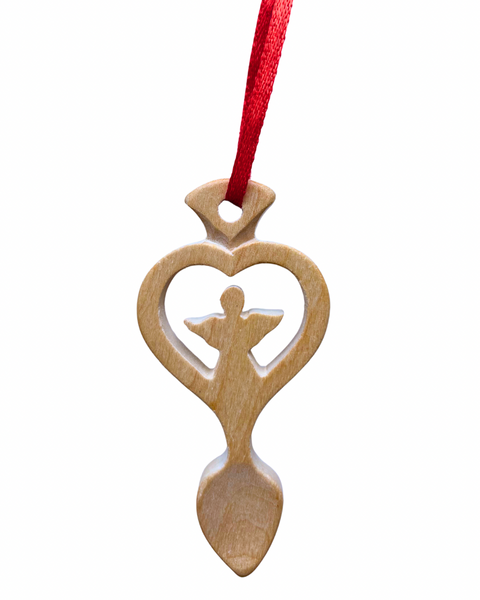 Light Wood Mini Lovespoon Christmas Decoration with Angel