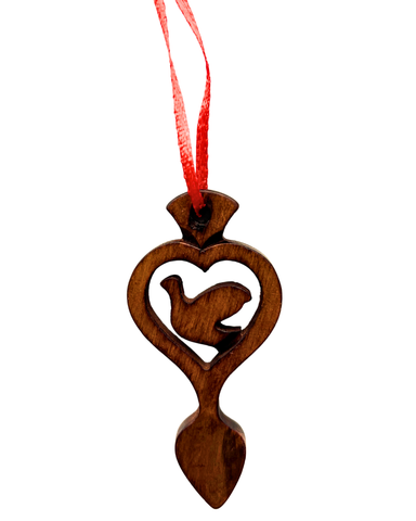Dark Wood Mini Lovespoon Christmas Decoration with Dove
