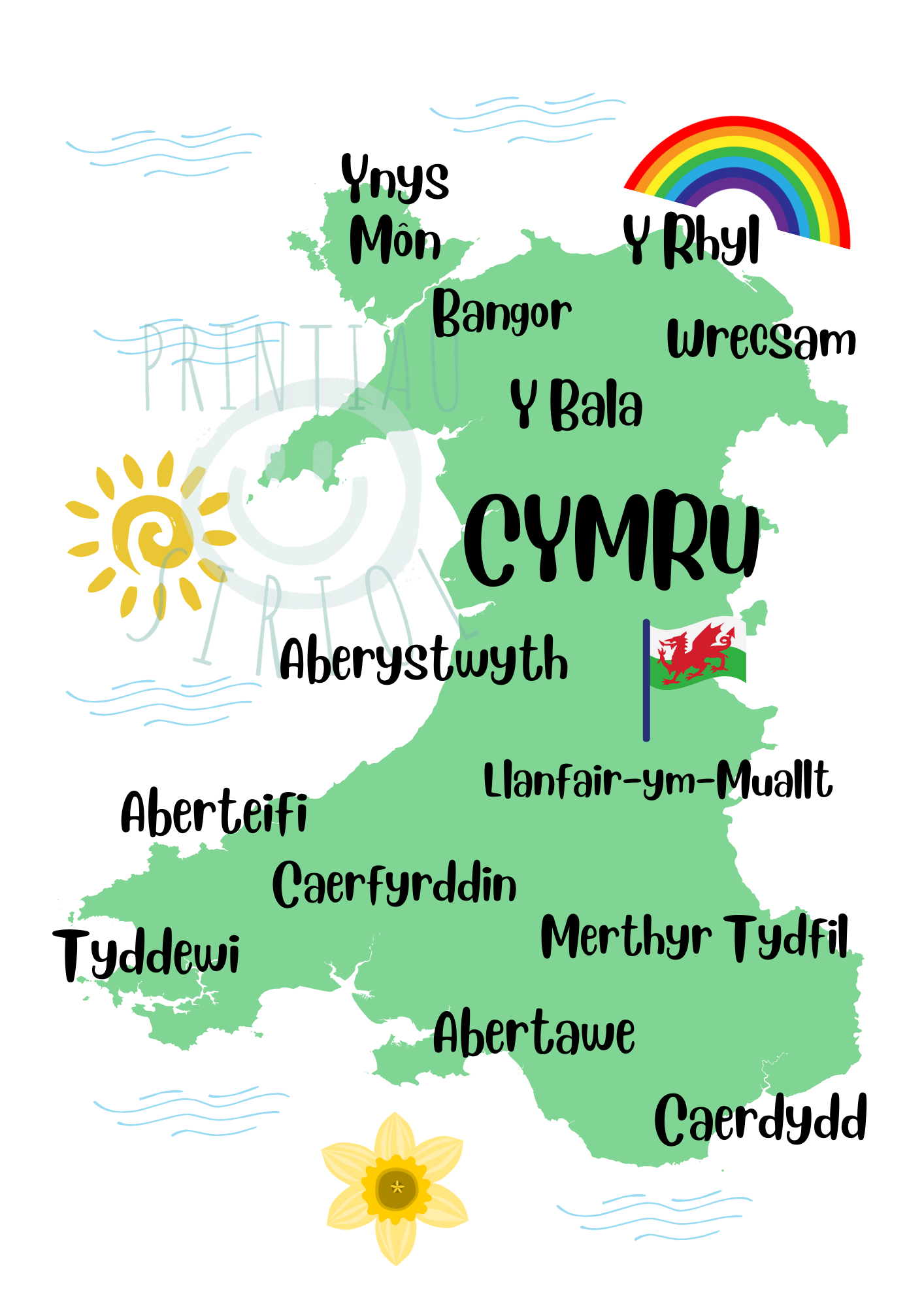 Map o Gymru - Printiau Siriol