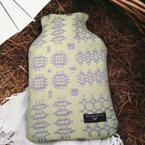 Welsh Tapestry Blanket Print Hot Water Bottle Cover - Olive Green