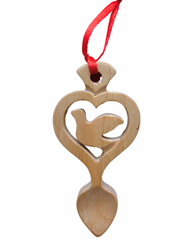 Light Wood Mini Lovespoon Christmas Decoration with Dove