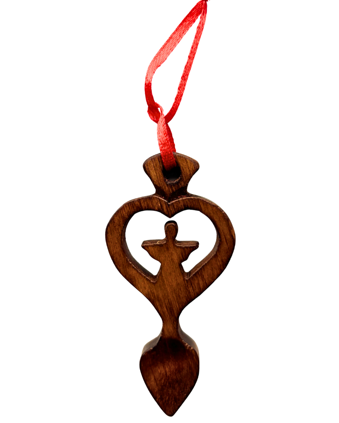 Dark Wood Mini Lovespoon Christmas Decoration with Angel