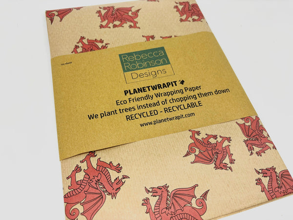 Welsh Dragons Gift Wrap - Recycled Kraft Wrapping Paper