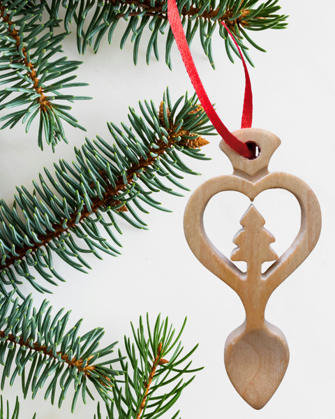 Addurn Nadolig Llwy Garu Pren Golau - Coeden Nadolig