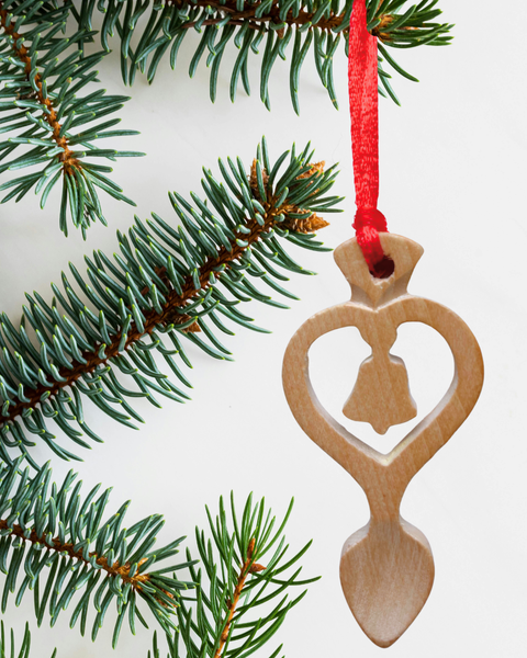 Addurn Nadolig Llwy Garu Pren Golau -Cloch