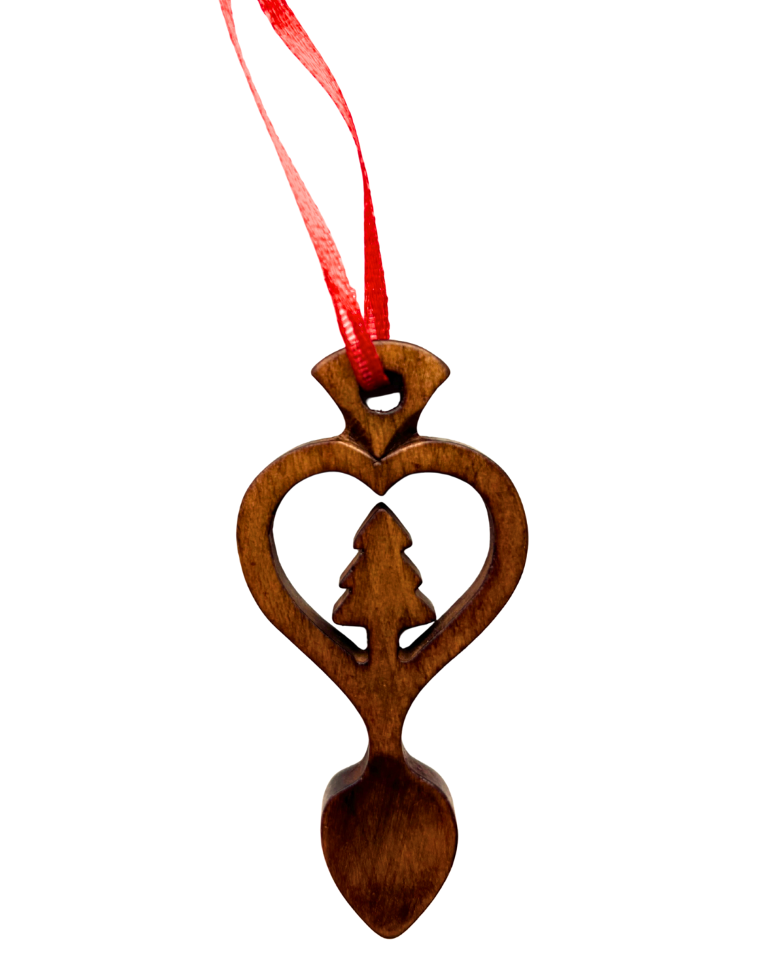 Dark Wood Mini Lovespoon Christmas Decoration with Tree