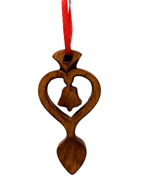 Dark Wood Mini Lovespoon Christmas Decoration with Bell