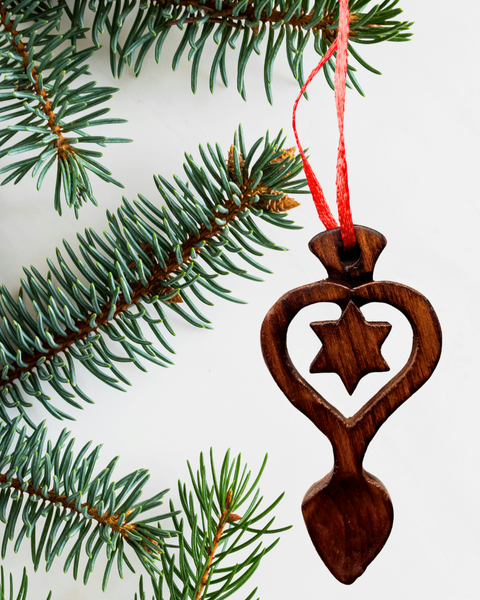 Dark Wood Mini Lovespoon Christmas Decoration with Star