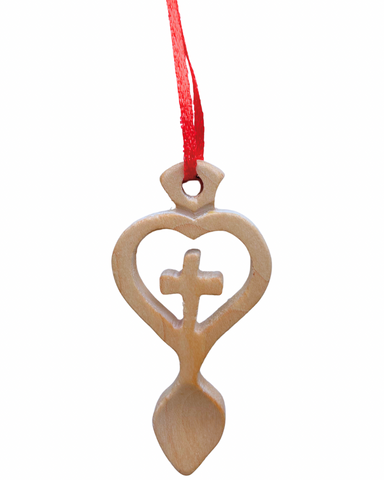 Light Wood Mini Lovespoon Christmas Decoration with Cross