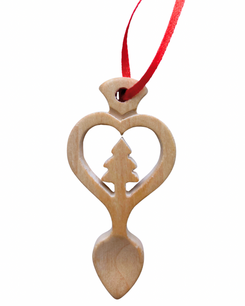 Light Wood Mini Lovespoon Christmas Decoration with Tree