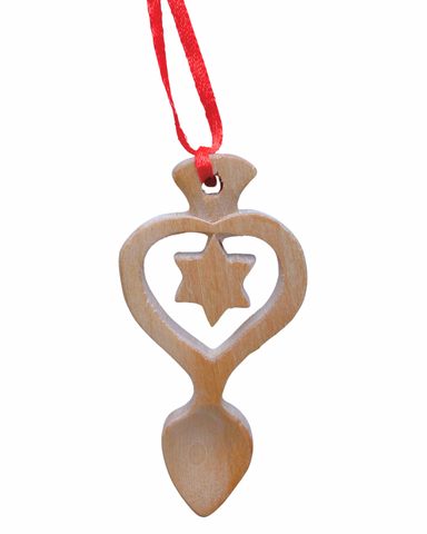 Light Wood Mini Lovespoon Christmas Decoration with Star