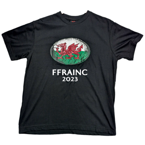 Wales Supporters' Ffrainc 2023 (France 2023) Black Rugby T-shirt