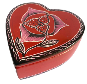 Red Soapstone Heart Box with Rose