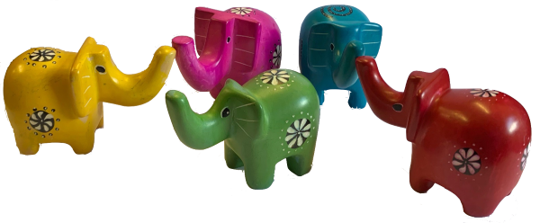 Set of 5 Colourful Soapstone Elephants