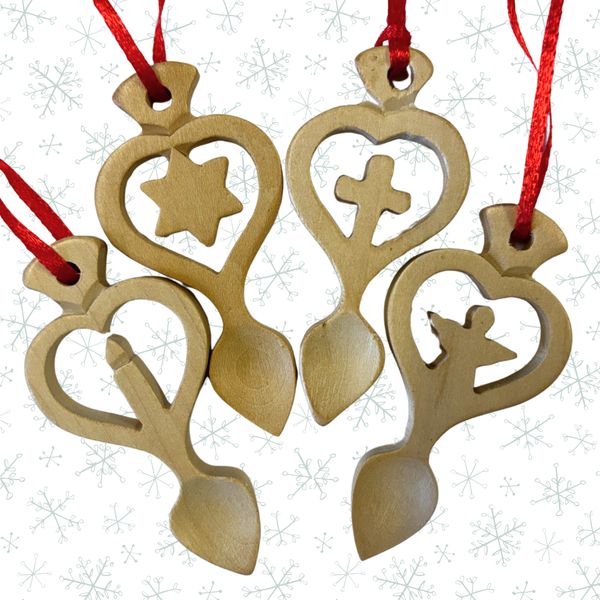 Light Wood Mini Lovespoon Christmas Decorations - Set of 4