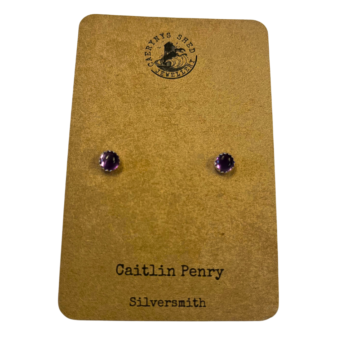 Clustdlysau Perl Amethyst- Arian Sterling