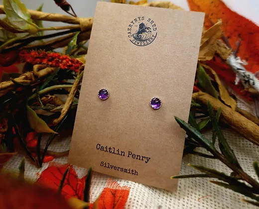 Clustdlysau Perl Amethyst- Arian Sterling